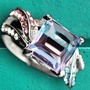 18KT WHITE GOLD DIPPED RAINBOW TOPAZ ENGAGEMENT RING 6,7,8,9,10